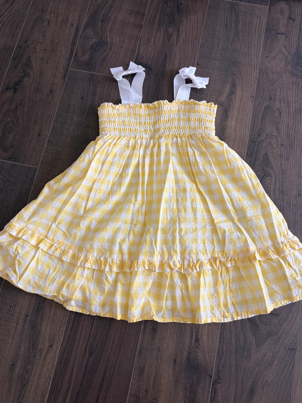 Janie and Jack Yellow Gingham Sundress with White Ribbon Straps